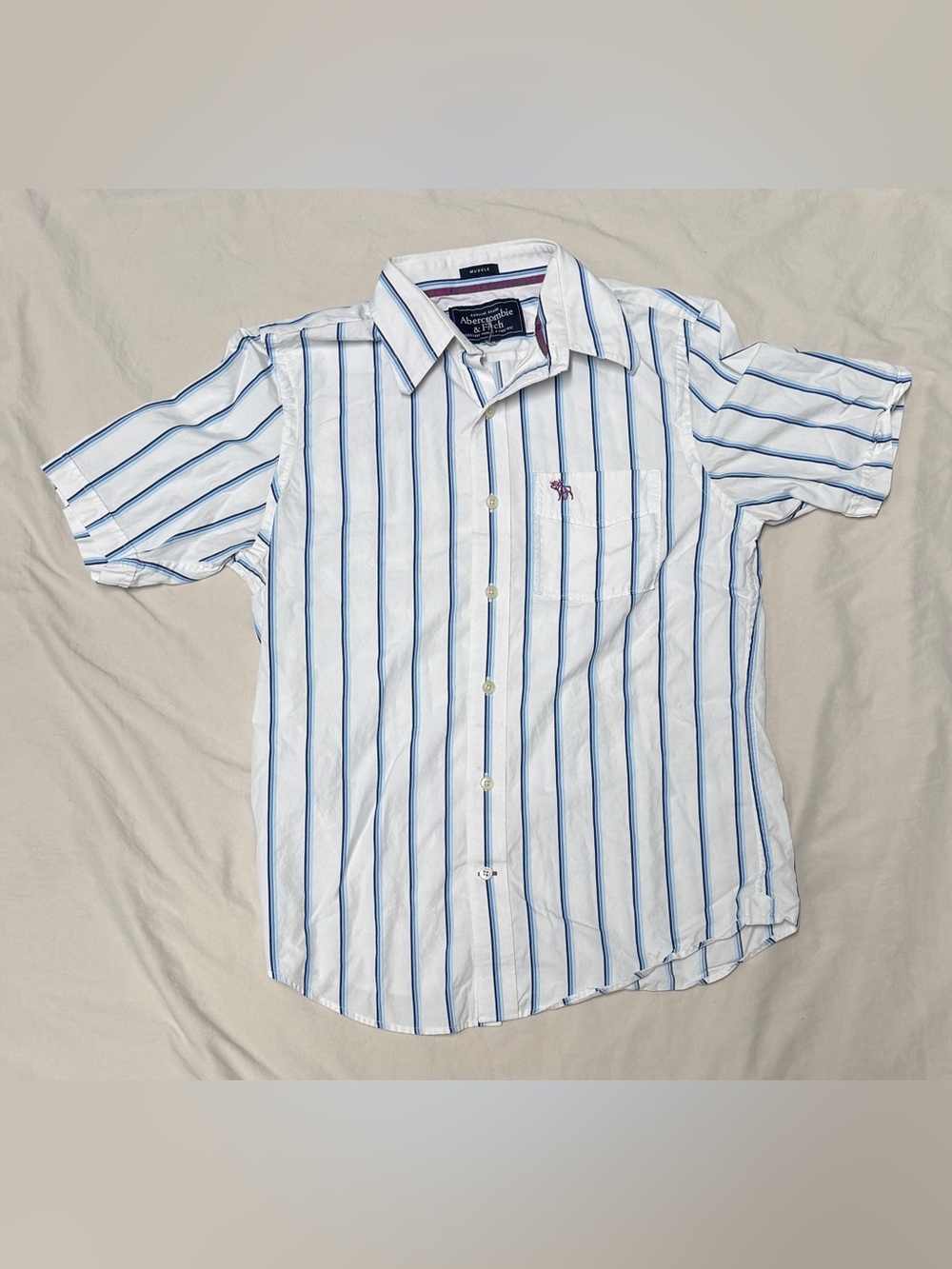Abercrombie & Fitch White Shirt with Blue Vertical Stripes
